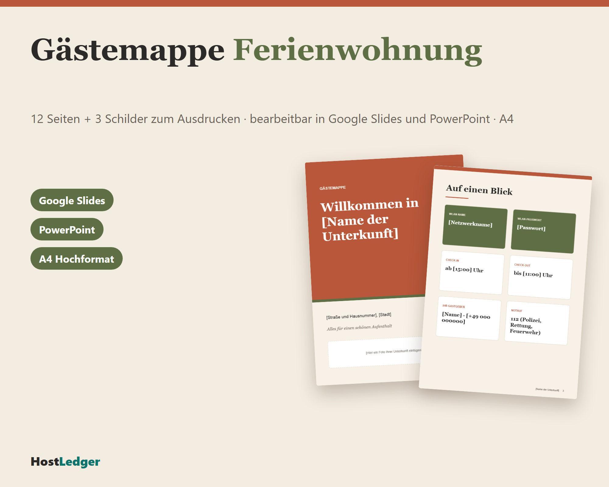 Gästemappe Vorlage: Titelseite und Auf einen Blick