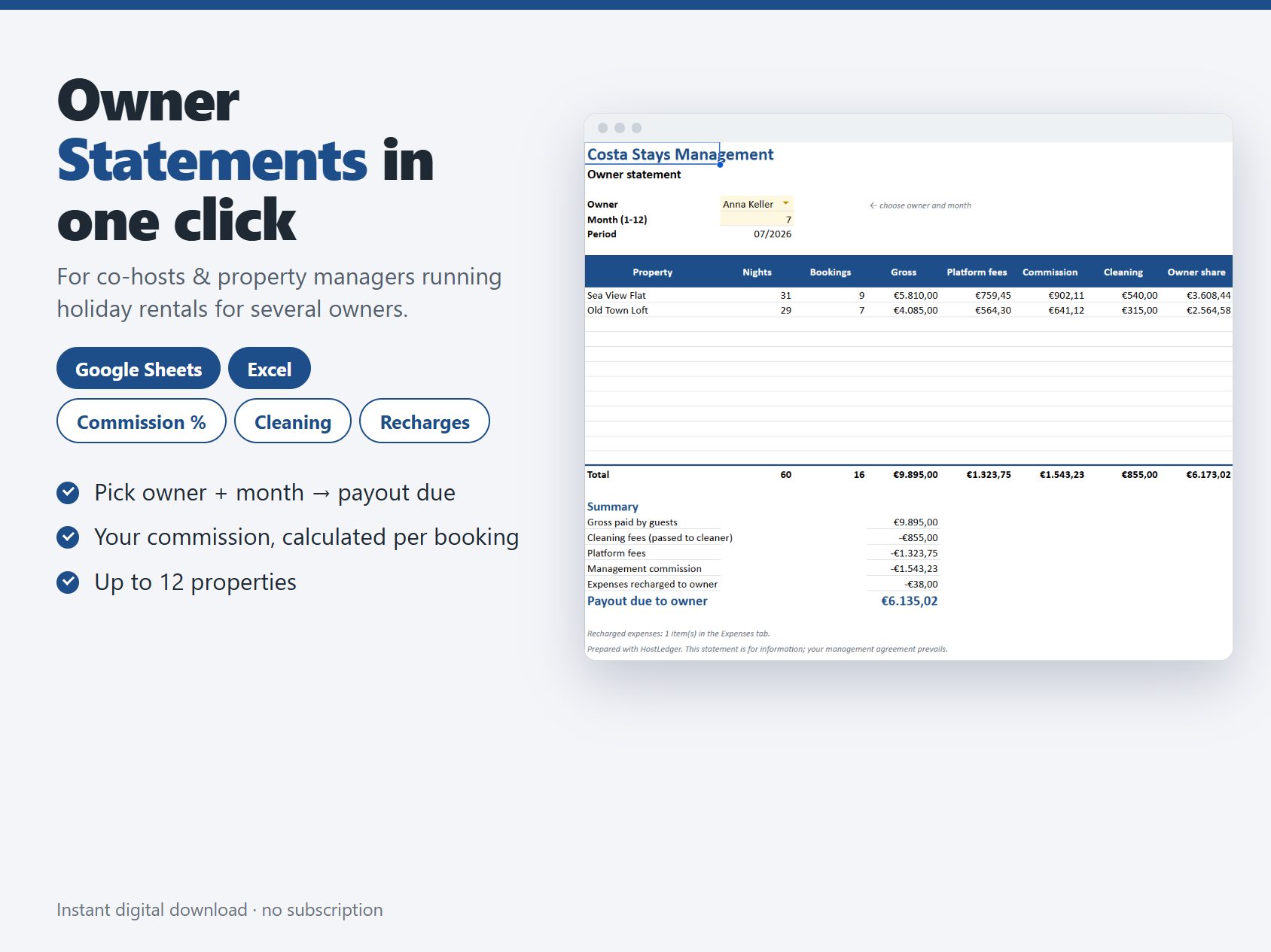 Co-host owner statement and commission tracker